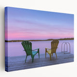 Large stretched canvas featuring a serene Manitoba, Canada landscape in soft green and blue tones.