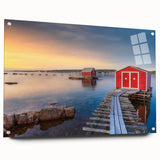 Acrylic print of a Newfoundland landscape with vibrant green and blue tones, suitable for dining room decor.