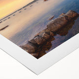 Art deco poster of Newfoundland scenery on rolled canvas with muted blue and gray tones, suitable for dining room wall art.