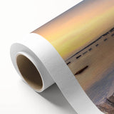 Art deco poster featuring a serene Newfoundland landscape in muted earth tones on rolled canvas.