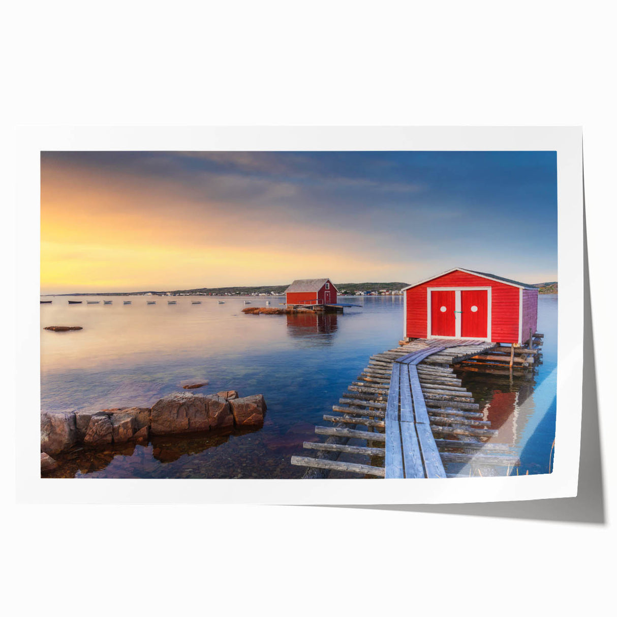 Rolled print of a Newfoundland scenery with vibrant green and blue tones, ideal for art wall dining room.