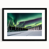 Colorful abstract art print of a Canadian Northwest Territories landscape, in a black frame with mat.