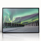 Large abstract wall art depicting a serene Northwest Territories scenery in muted earth tones on a framed acrylic.