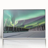 Framed acrylic print of a serene Northwest Territories landscape in soft blue and green tones.