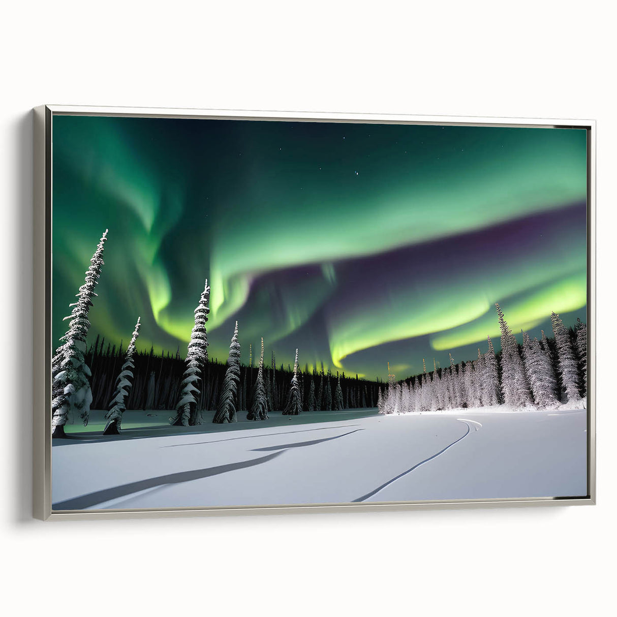 Framed canvas landscape art painting depicting the Northwest Territories.