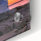 Large abstract wall art of Nova Scotia scenery on acrylic glass, in mid-century modernist style, ideal for dining room art.