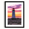 Extra large abstract art print of a colorful Nova Scotia scenery on a textured canvas, framed in black.