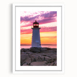 Abstract art print of a Nova Scotia landscape in muted blues and greens, framed with a white mat.