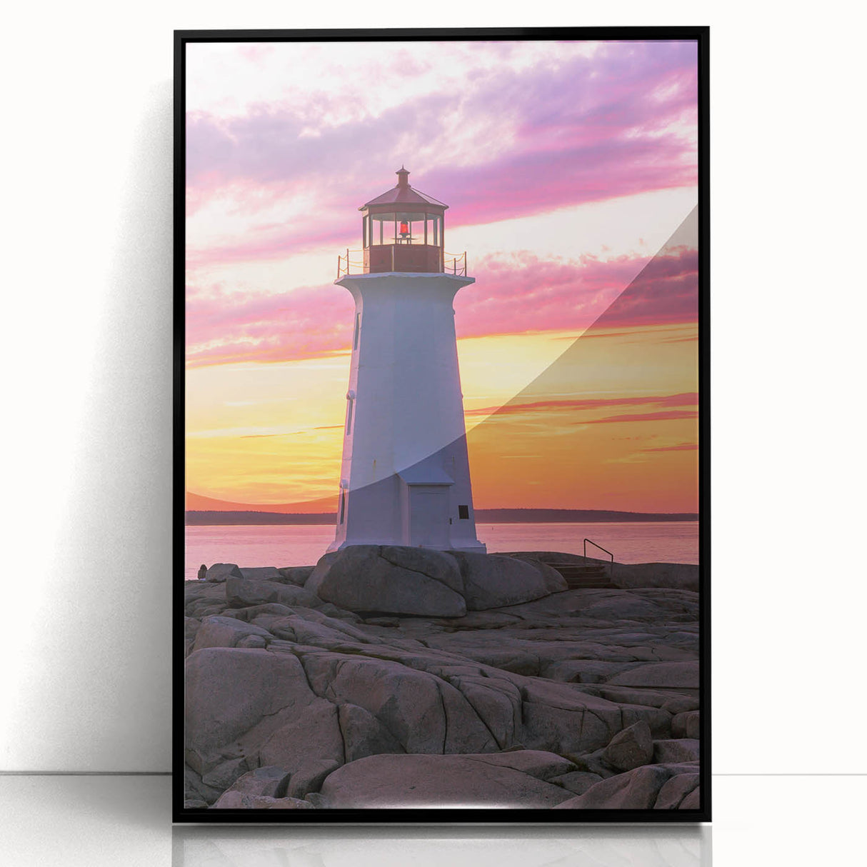 Large abstract wall art of a Nova Scotia scenery in muted earth tones on a framed acrylic, suitable for modern home decor.
