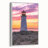 Vintage poster art of Nova Scotia scenery on a framed canvas, featuring colorful artwork against a black background.