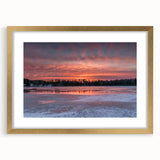 Extra large abstract art print of Ontario scenery in textured style, framed with a gold mat, suitable for living room decor.