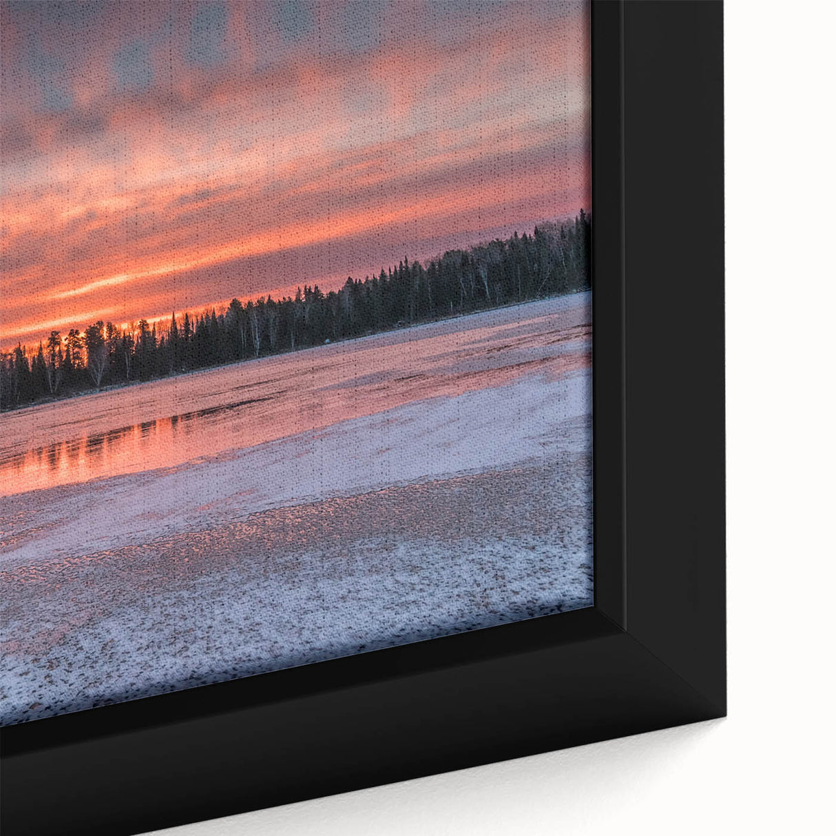 Textured black wall art featuring a colorful Ontario, Canada scenery on a framed canvas, ideal for living room decor.