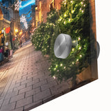 Mid-century modernist art of Quebec scenery in muted earth tones on large acrylic glass, ideal for dining room art.