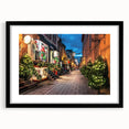 Colorful abstract art print of a textured Quebec scenery, set in a black frame with mat, ideal for living room decor.