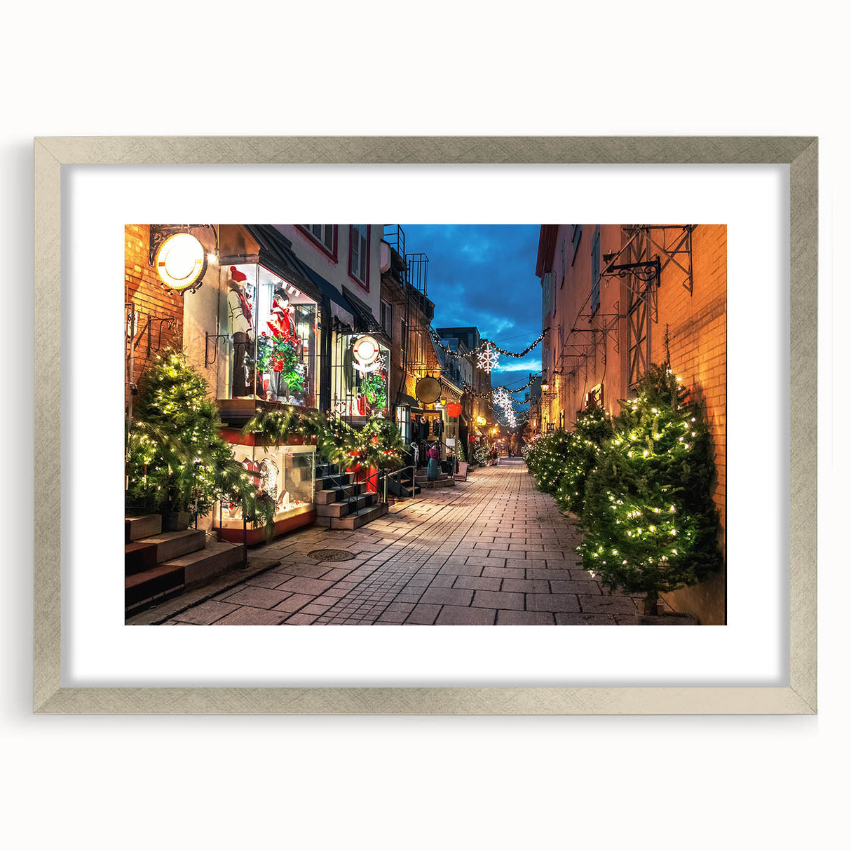 Textured abstract art print of Quebec scenery in muted earth tones, framed in silver, suitable for bedroom decor.