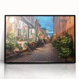 Large abstract wall art depicting a Quebec scenery in muted green and black, framed acrylic.