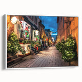 Vintage poster art of Quebec scenery on a framed canvas, featuring a colorful palette, perfect for living room decor.