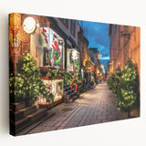 Scenic Quebec landscape on stretched canvas with vivid green and blue tones, suitable for kitchen wall art.