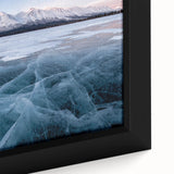 Extra large framed canvas featuring a textured depiction of the Yukon scenery in black with colorful art accents.