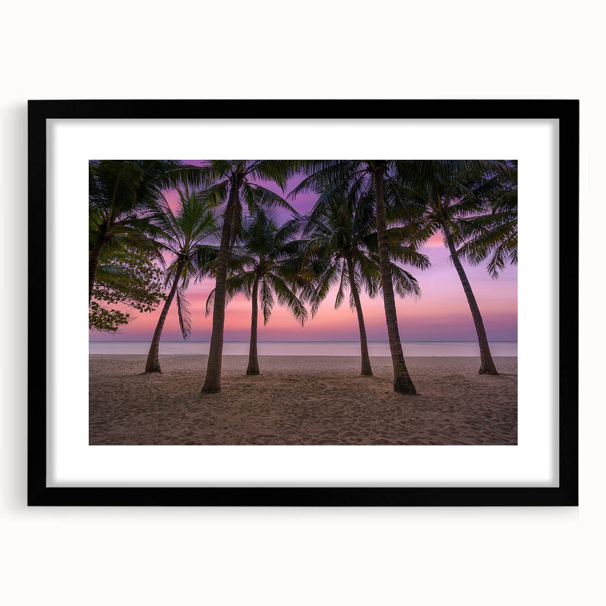Extra large abstract art print featuring vibrant Caribbean scenery on textured canvas, framed in black.