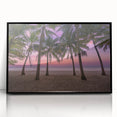 Large abstract wall art depicting Caribbean scenery in muted blue and green tones on a framed acrylic print.