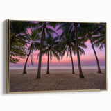 Framed canvas depicting a vintage-style Caribbean landscape in muted gold and black tones, ideal for bedroom wall art.