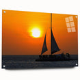 Acrylic print of a Caribbean Aruba landscape with vibrant blue and green tones, ideal for dining room art.