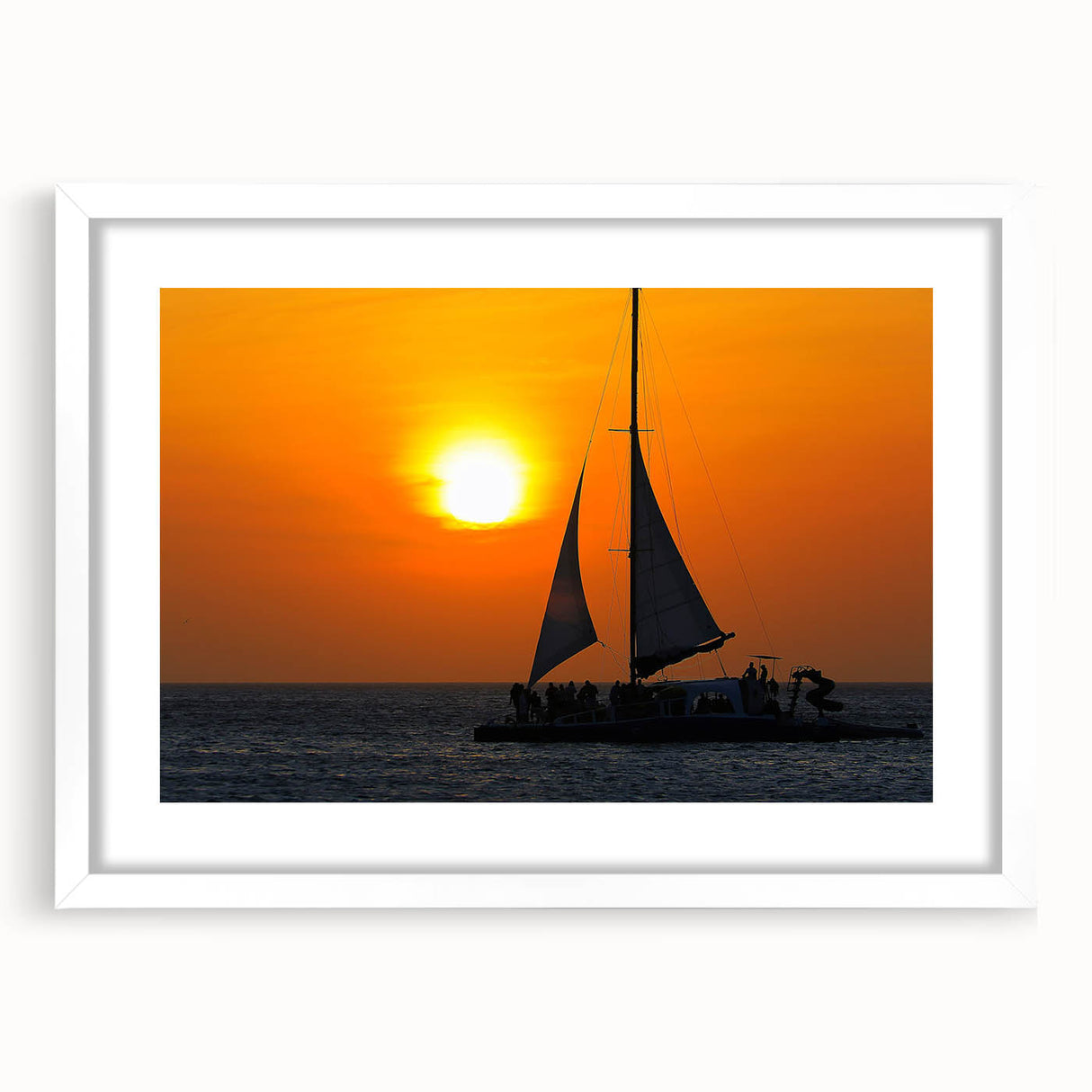 Textured abstract art print featuring a Caribbean Aruba scenery in muted blue and green tones on a framed white mat.