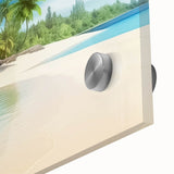 Acrylic print of a large abstract Caribbean seascape in vibrant blue and turquoise, ideal for dining room art.