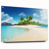Acrylic glass print of a Caribbean seascape with vivid blue and turquoise hues, suitable for bedroom or dining room decor.