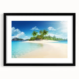 Extra large framed wall art featuring an abstract depiction of the Caribbean Bahamas in vibrant colors.