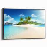 Black and white framed canvas depicting a serene Bahamas landscape, suitable for bedroom wall decor.
