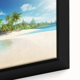 Extra large framed canvas featuring a textured black wall art scene of the Caribbean Bahamas, ideal for living room decor.