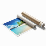 Extra large rolled print of a Caribbean Bahamas scenery with vibrant floral elements, ideal for classy bathroom wall art.