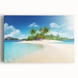 Black and white stretched canvas featuring a serene Caribbean beach scene, ideal for kitchen wall art.