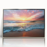 Large art print of a Caribbean Barbados scenery in mid-century modernist style, framed in silver acrylic.