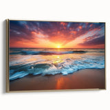 Framed canvas depicting a serene Barbados landscape in vintage poster style, ideal for bedroom wall art.