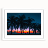 Extra large abstract art print depicting a textured Caribbean scenery in vibrant blue and green hues.