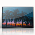 Large abstract wall art depicting a vibrant Caribbean Cuba scenery in a black framed acrylic.