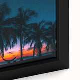 Extra large black wall art featuring a textured Caribbean scenery on framed canvas, with vibrant colors.