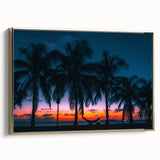 Framed canvas featuring a vintage-style Caribbean landscape with muted gold and black tones, ideal for bedroom wall decor.