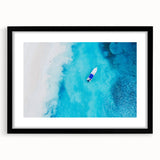 Extra large framed wall art of a colorful abstract Caribbean scene, ideal for living room decor.