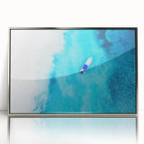 Framed acrylic print of a Caribbean scenery in muted blue and green tones, ideal for modern art wall decor.