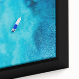 Extra large framed canvas featuring a textured, colorful Caribbean scenery, ideal for living room decor.