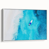 Vintage poster art of a Caribbean scene depicted in colorful art on a large framed canvas, ideal for living room decor.