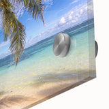 Mid-century modernist large abstract art print of Caribbean scenery on acrylic glass, ideal for dining room decor.