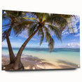 Acrylic print of a Caribbean Martinique scenery in vibrant blue and green tones, suitable for dining room decor.