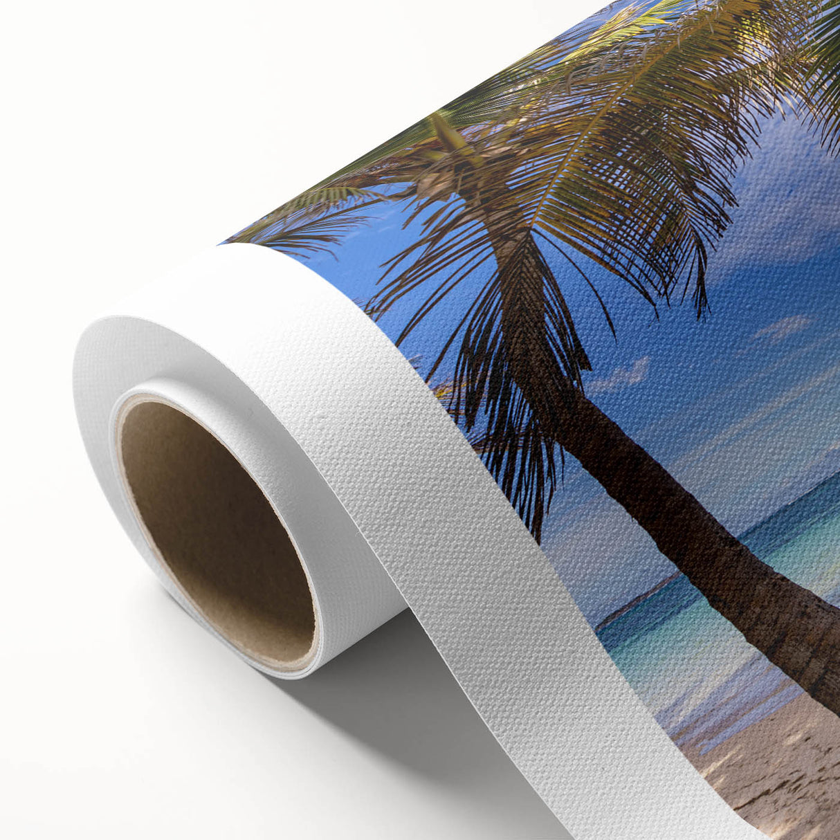 Art deco poster of a Caribbean Martinique scenery in pastel shades on rolled canvas, ideal for nursery wall art.