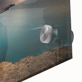 Large abstract wall art depicting a Puerto Rican scenery in vibrant colors on acrylic glass, ideal for dining room ambiance.