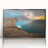 Framed acrylic print of a serene Puerto Rican coastline in soft pastel colors, ideal for modern art wall decor.